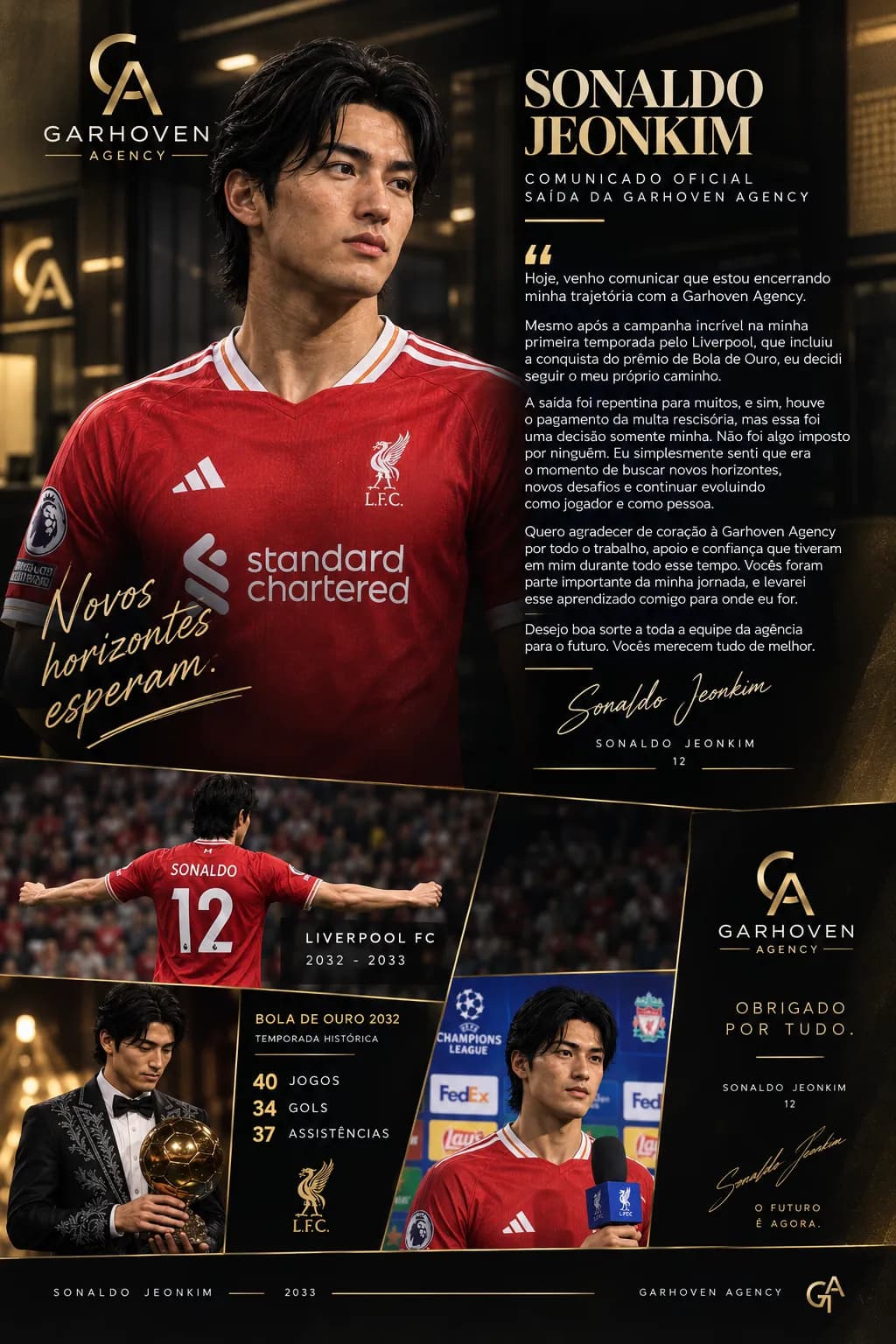 Saída repentina! Sonaldo Jeonkim tem fim de contrato anunciado pela famosa Garhoven Agency! O jogador agradece por tudo que viveu dentro …