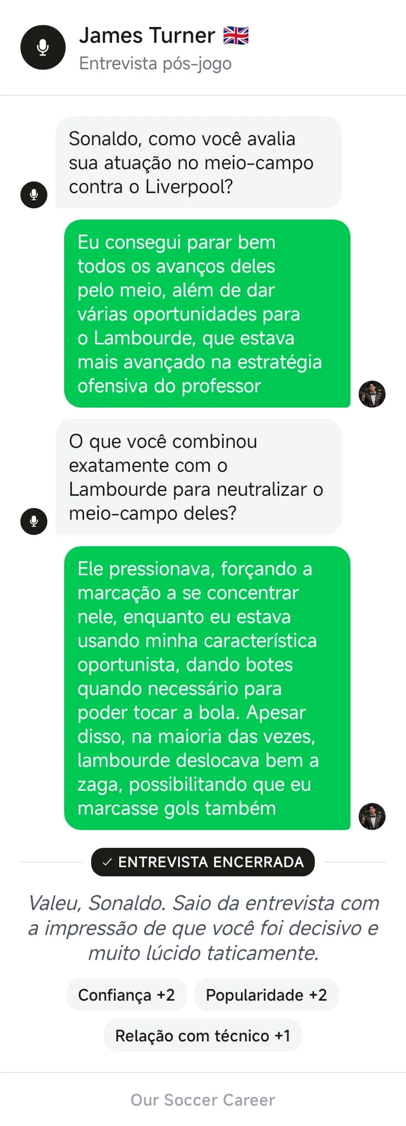 Entrevista pós-jogo Quando precisar, pode falar comigo 🫶🏻🫶🏻