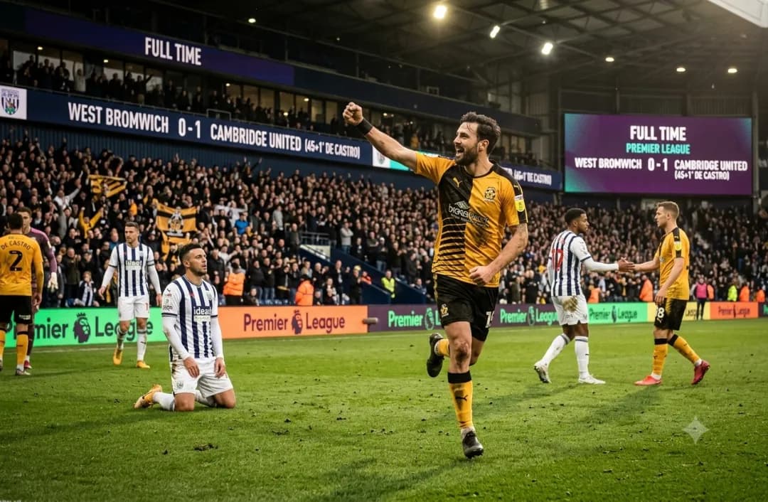 FIM DE JOGO! Fora de casa, o Cambridge United vence o West Bromwich pela vantagem mínima. O gol solitário da partida foi marcado por Wall…