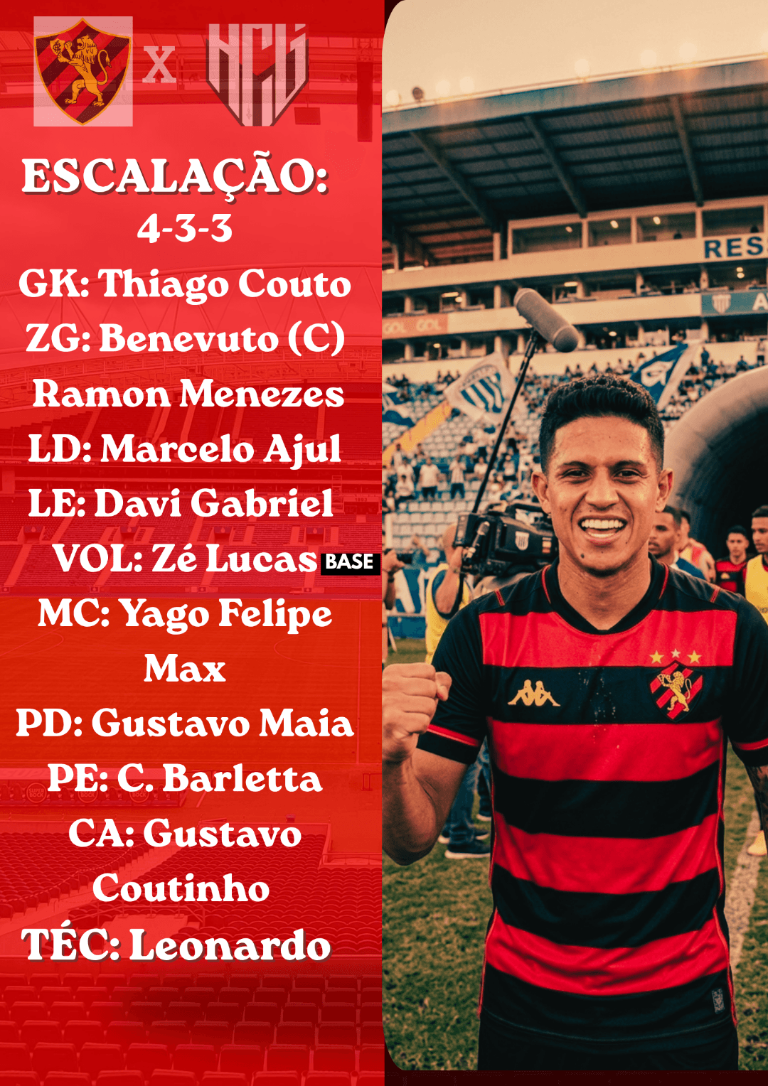 ESCALADOS 📋✅ Sport Recife x Atlético-GO 🏟️: Arena de Pernambuco ⏰: 20:00 (Horário de Brasília) 📺: Canal GOAT 👕: {@}[Kappa](69e3b95c88…