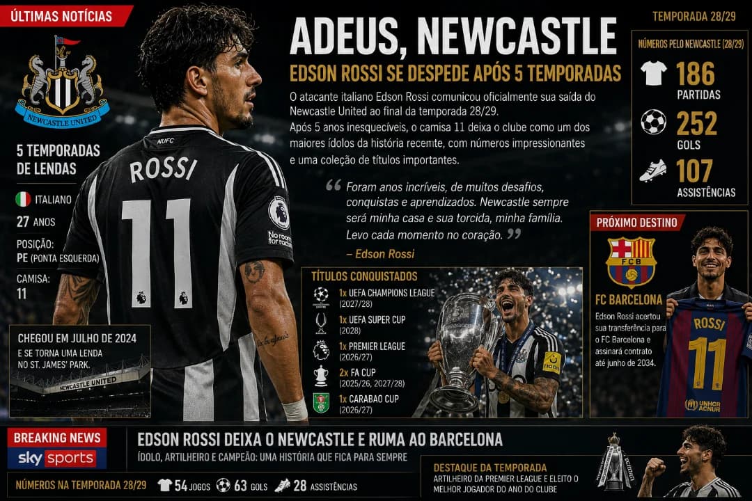 O fim de uma era🇮🇹💔 O jogador Edson Rossi deixa o new castle após 5 temporadas