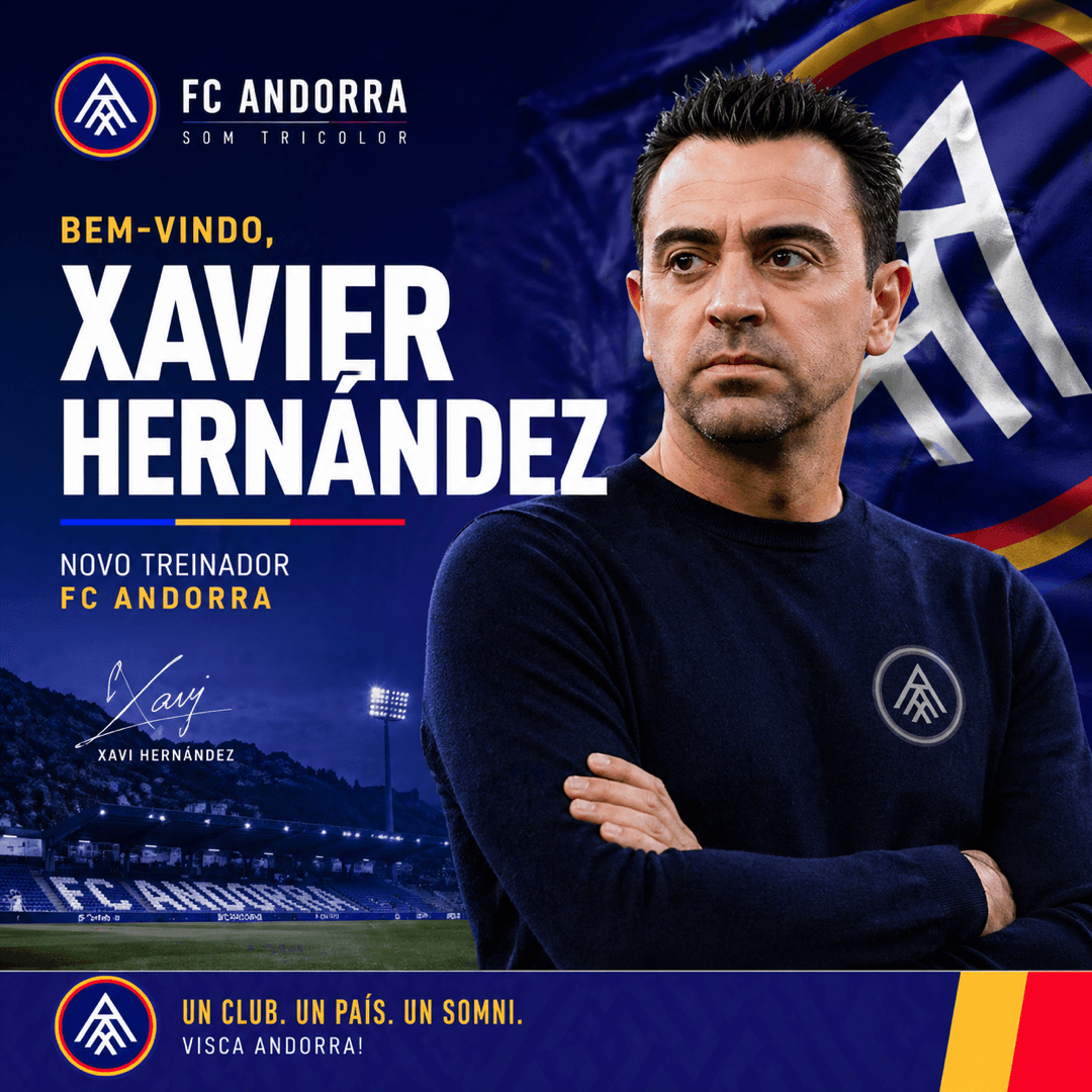 Bem-vindo, Xavi. 🔵🔴 Hoje começa uma nova era no FC Andorra. Um projeto com identidade, ambição e muito futebol. Com Xavi Hernández no c…