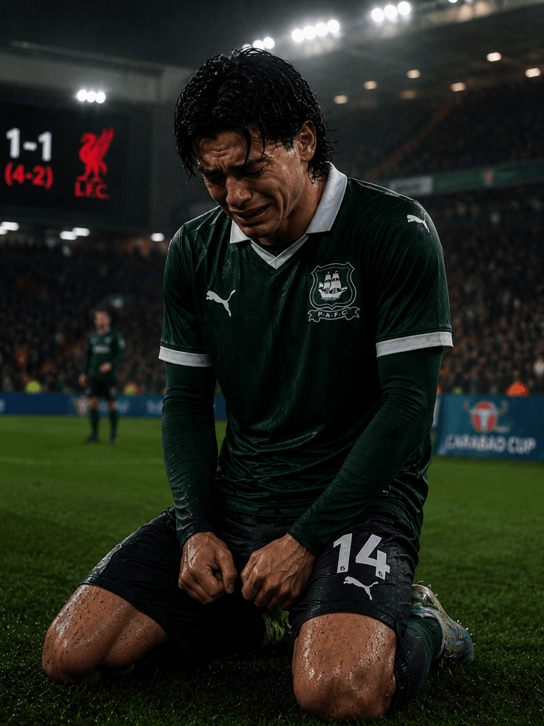 📰 MAYK deixou o campo abatido após perder seu pênalti contra o Liverpool. O atacante marcou no tempo normal, mas viu o Plymouth Argyle s…