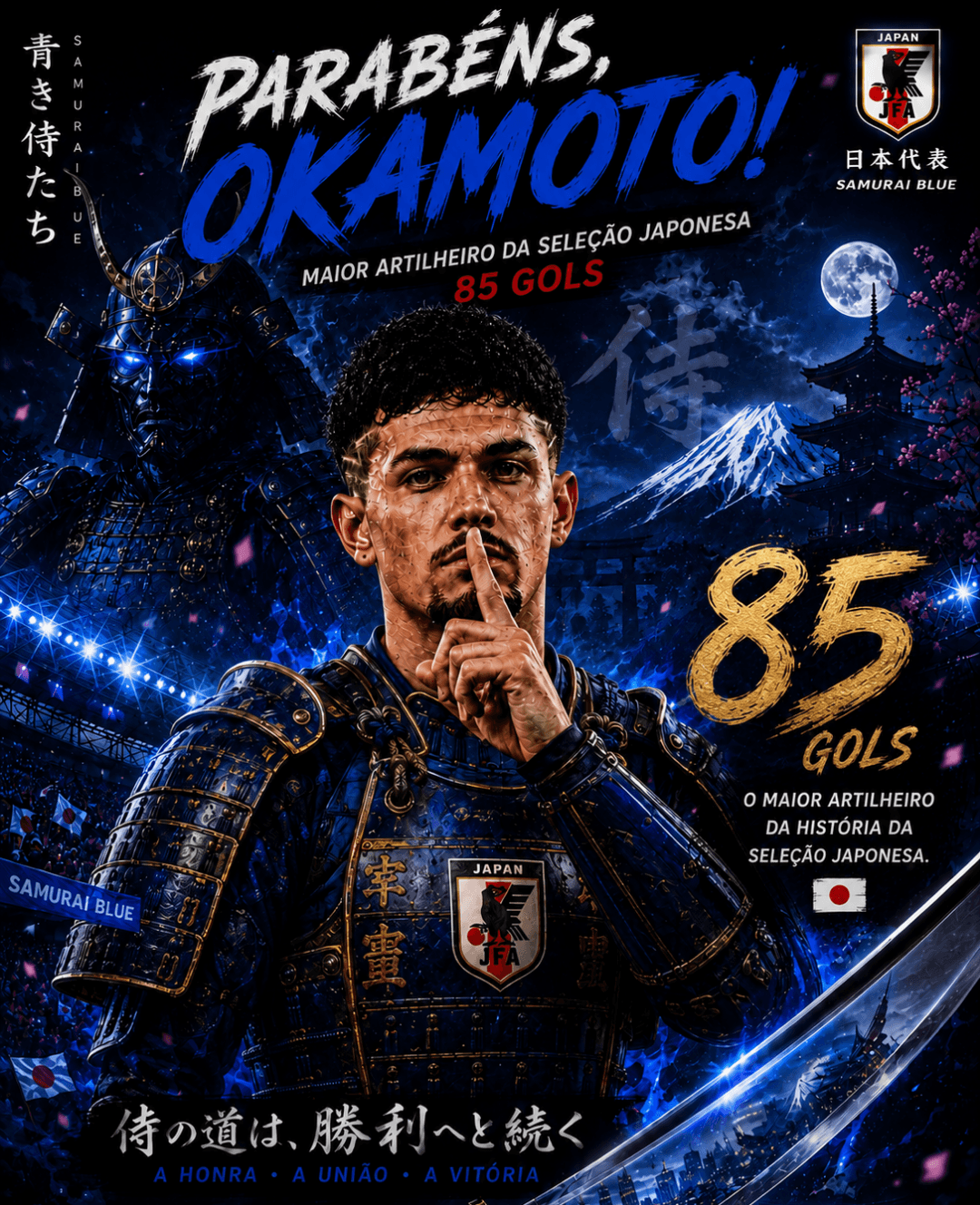 Uma honra servir a meu país e ainda deixar o meu nome na história como maior artilheiro 🇯🇵💙