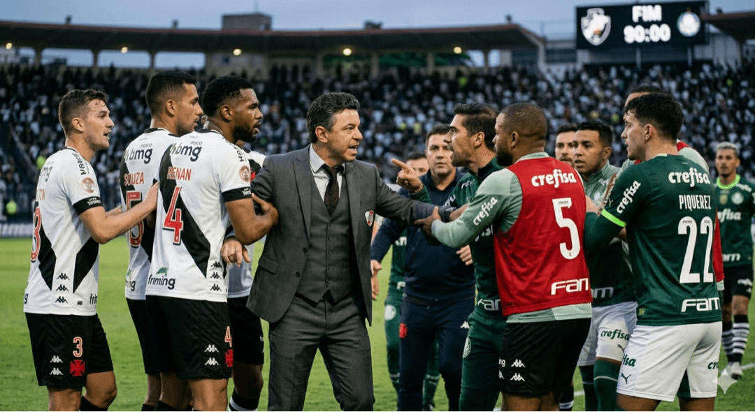 CONFUSÃO NO RIO! Após o apito final em São Januário, o clima esquentou entre Marcelo Gallardo e Abel Ferreira. Os técnicos do Vasco e do …