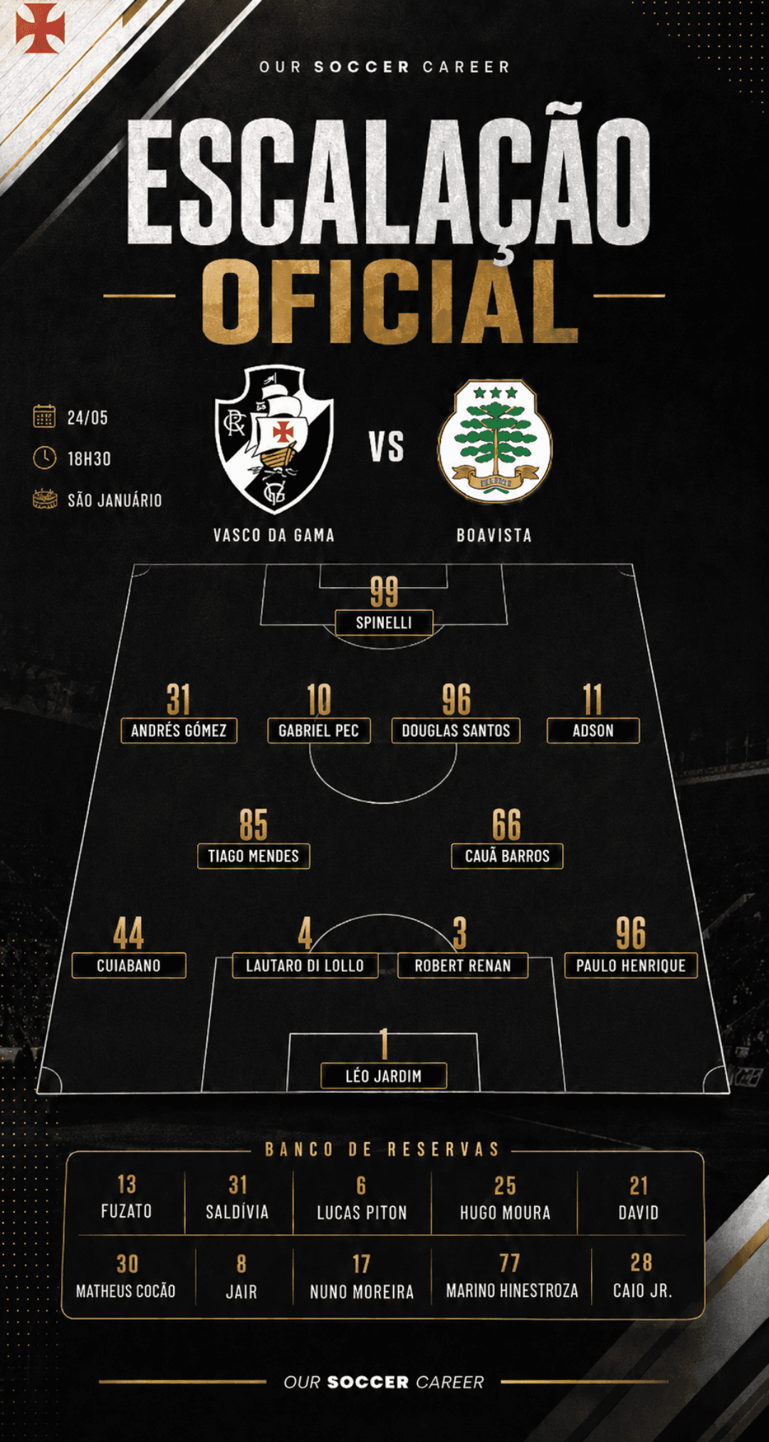 Fomos selecionados para começar no banco hoje vamos com tudo vence #vasco #Deussempre #Portugal