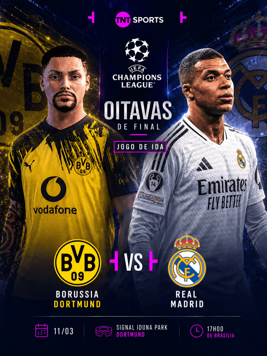 🚨 NOITE DE CHAMPIONS! Borussia Dortmund 🟡⚫ x Real Madrid ⚪ Lorenzo Vieri encara Mbappé nas oitavas de final da UEFA Champions League em…