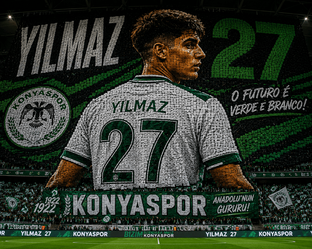 🚨 A torcida do Konyaspor preparou um mosaico em homenagem a Yilmaz antes do duelo contra o Galatasaray. O camisa 27 vive grande fase e j…