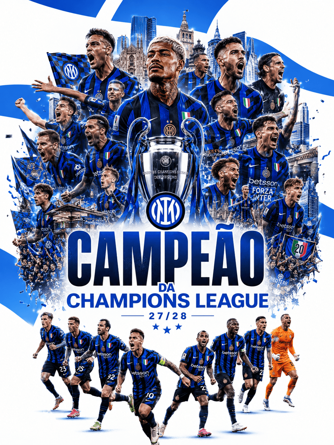 A Europa é da Inter! 🏆🔵⚫ Inter campeã da Champions League 2027/28! Uma temporada histórica, marcada por raça, talento e glória eterna. …