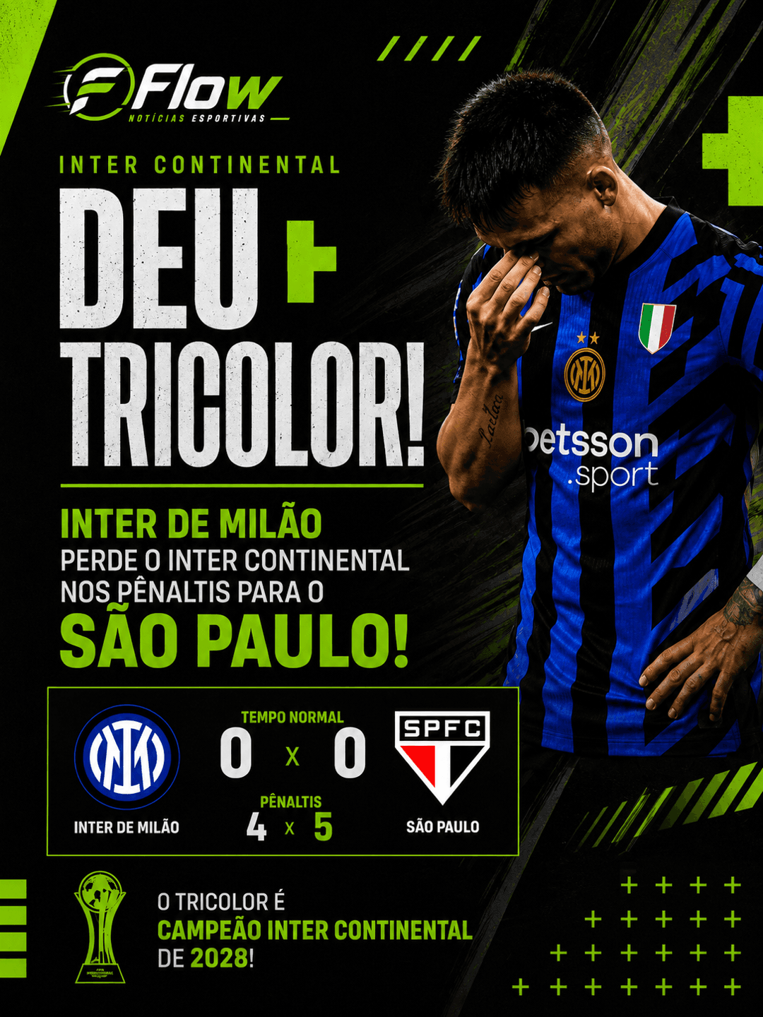 🏆 SÃO PAULO CAMPEÃO INTERCONTINENTAL 2028! Após empate em 0x0 no tempo normal, o Tricolor venceu a Inter de Milão por 5x4 nos pênaltis e…