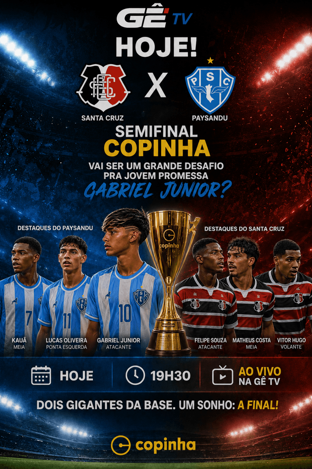 Hoje! Jogo válido pela semifinal, da copinha entre Santa Cruz Vs Paysandu quem sairá. Com a vitória?