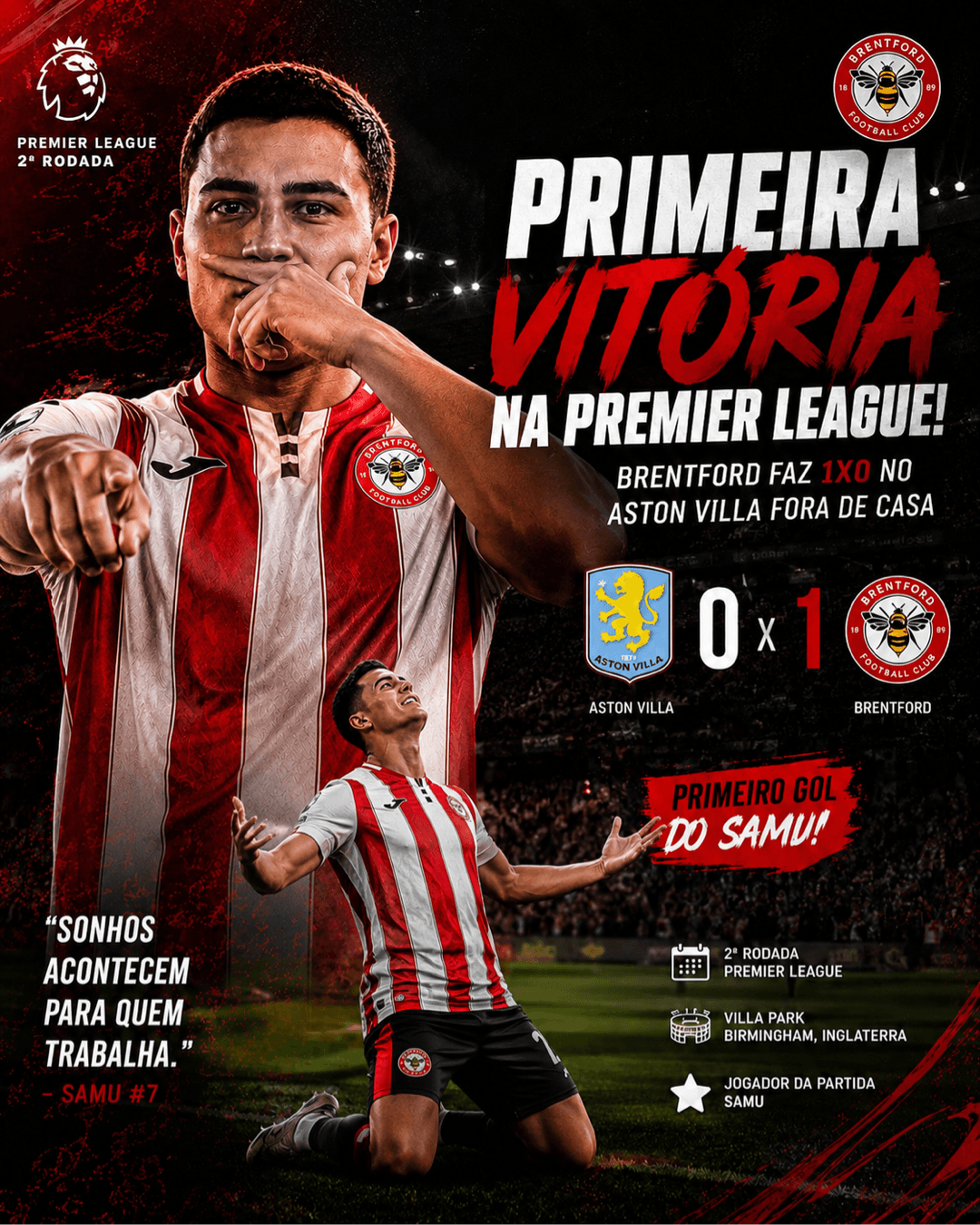 🔥 NOITE DE HERÓI! A 2ª rodada da Premier League virou inesquecível… ⭐️ Primeira vitória, primeiro gol e prêmio de melhor da partida! ⚽🔥…