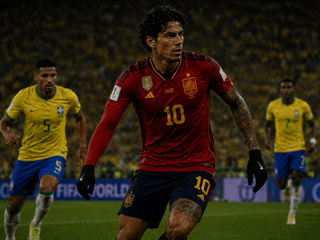 Jogando, contra o Brasil. Placar 🇪🇸 3 x 1 🇧🇷