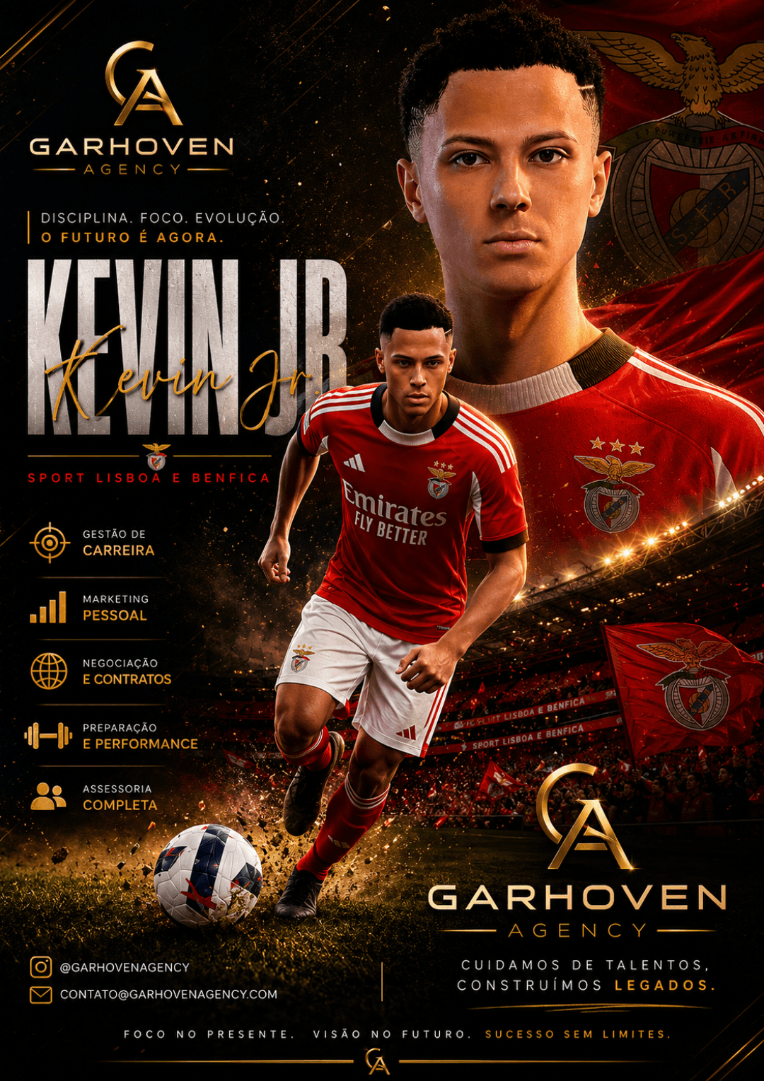Talento, dedicação e trabalho diário. ⚽🔥 {@}[Kevin Jr](6a3852924eb2ec297dc22cc1). segue sua jornada vestindo as cores do Benfica, focado…