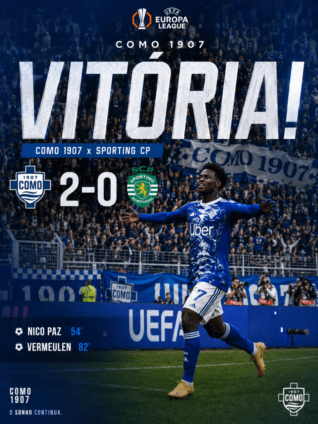 Grande vitória frente ao Sporting CP!! 🤍💙💪🏼 Golos: ⚽ Nico Paz ⚽ Vermeulen