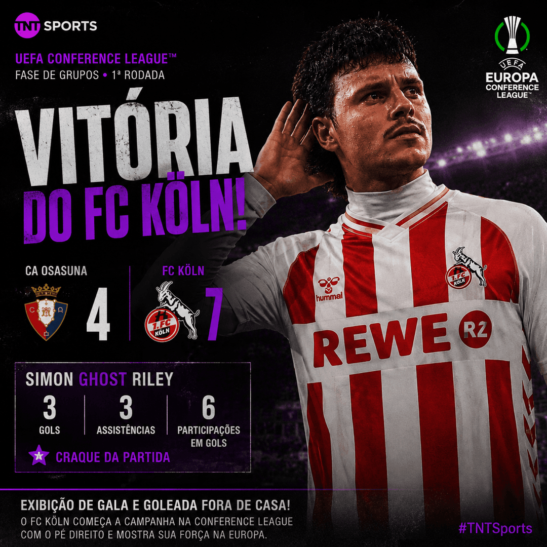 QUE NOITE DO KÖLN! 🔥🇩🇪 Goleada por 7️⃣x4️⃣ sobre o Osasuna na fase de grupos da Conference League. E o grande nome da partida? Simon G…