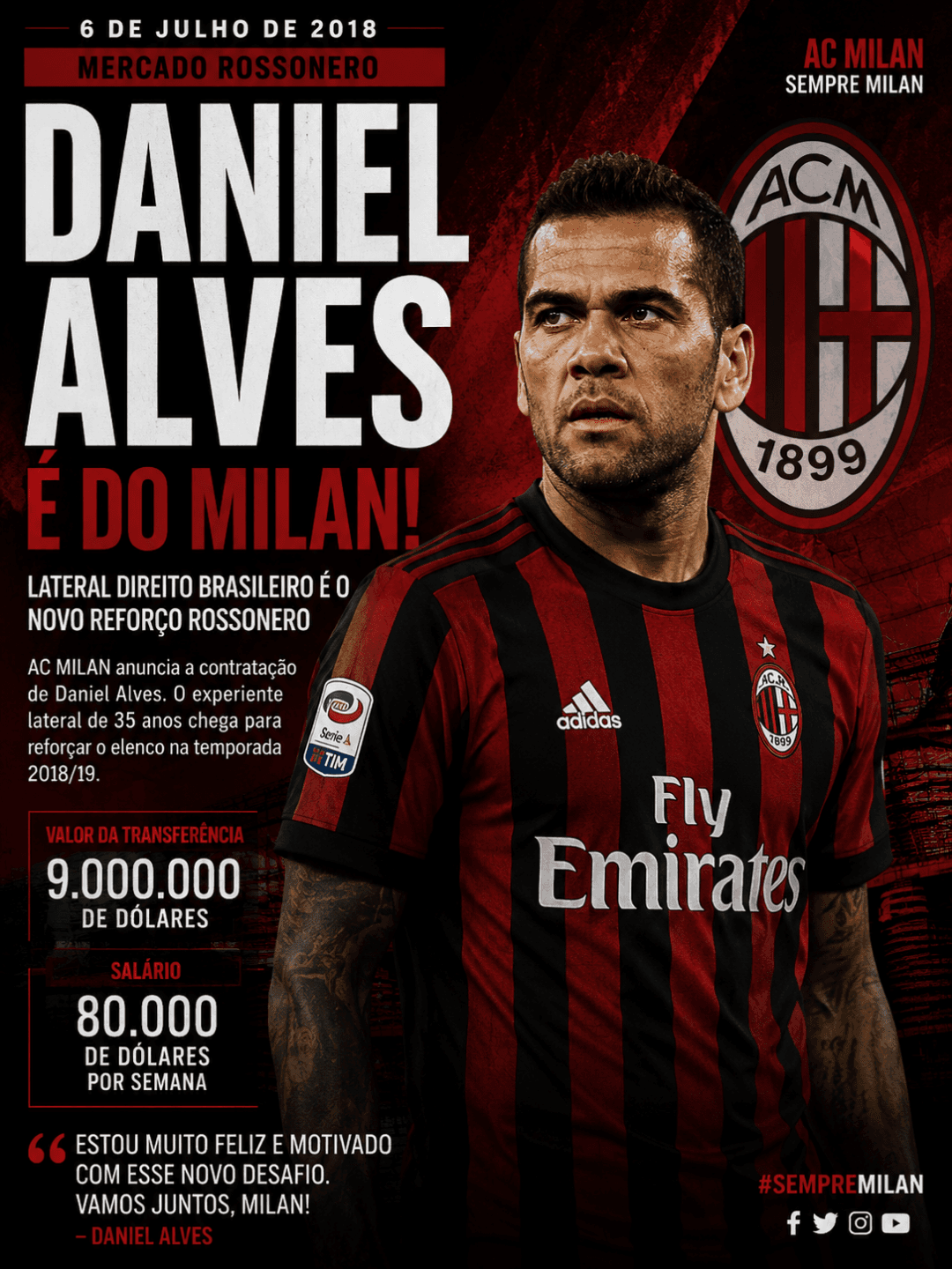 Forza Milan!!! Daniel Alves chega ao Milan por nove milhões.