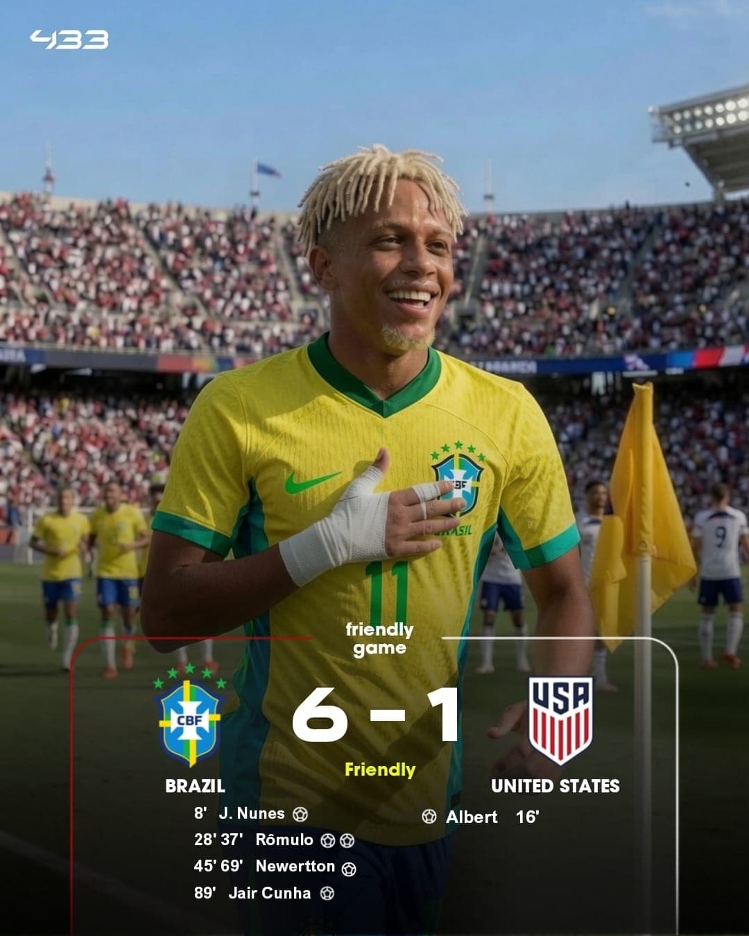 With a show of {@}[Victor Nunes](6a27450fd32288b0da838935), Brazil thrashes the United States! 🤯🔥