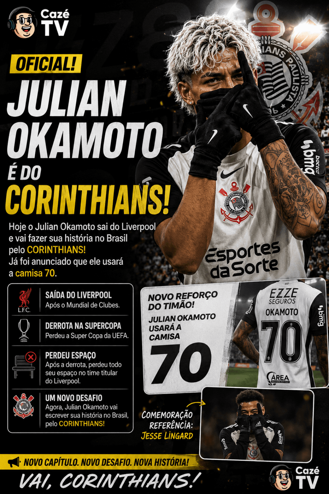 Hoje eu chego pra fazer parte do timão. Mais foi até bom fazer parte do elenco, do Liverpool!!
