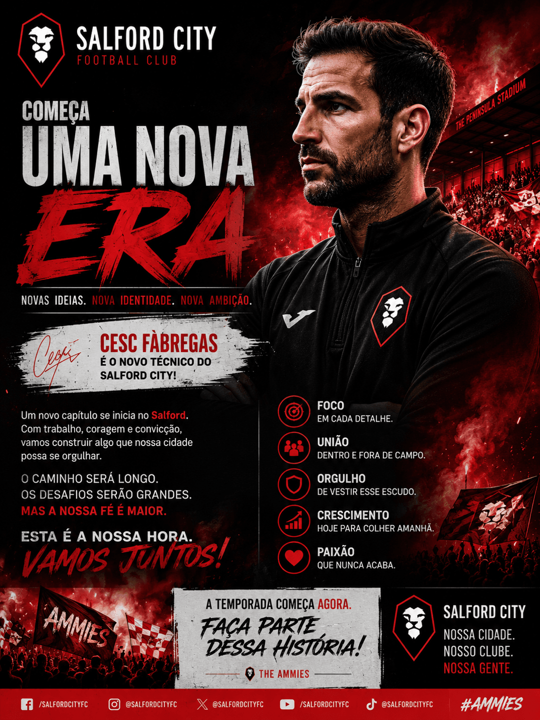 𝐀 𝐍𝐎𝐕𝐀 𝐄𝐑𝐀 𝐂𝐎𝐌𝐄𝐂̧𝐎𝐔. Cesc Fàbregas assume o comando do Salford City para iniciar um novo capítulo cheio de ambição, identi…