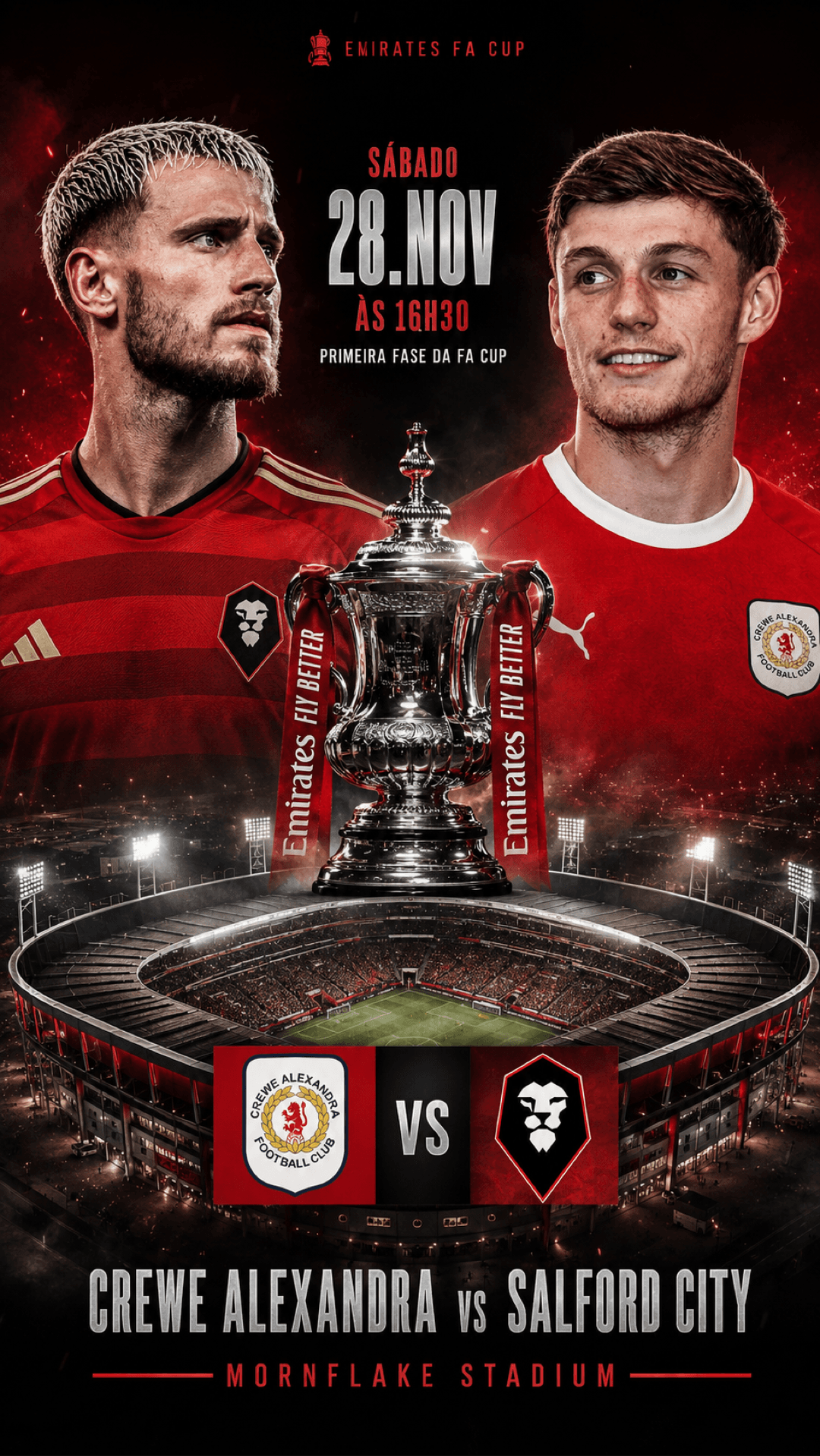 A taça no centro. O maior rival do outro lado. E noventa minutos para escrever mais um capítulo da nossa história. Sábado tem Crewe Alexa…