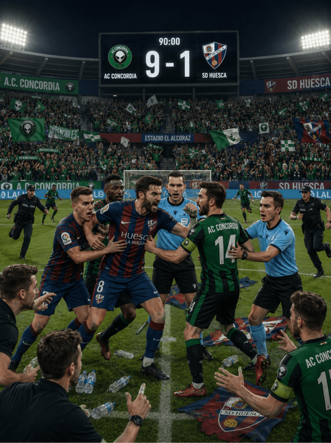 Alem da derrota parece que os jogadores do SD Huesca não gostaram do placar e partiram para cima dos adversários, que atitude feia 👎