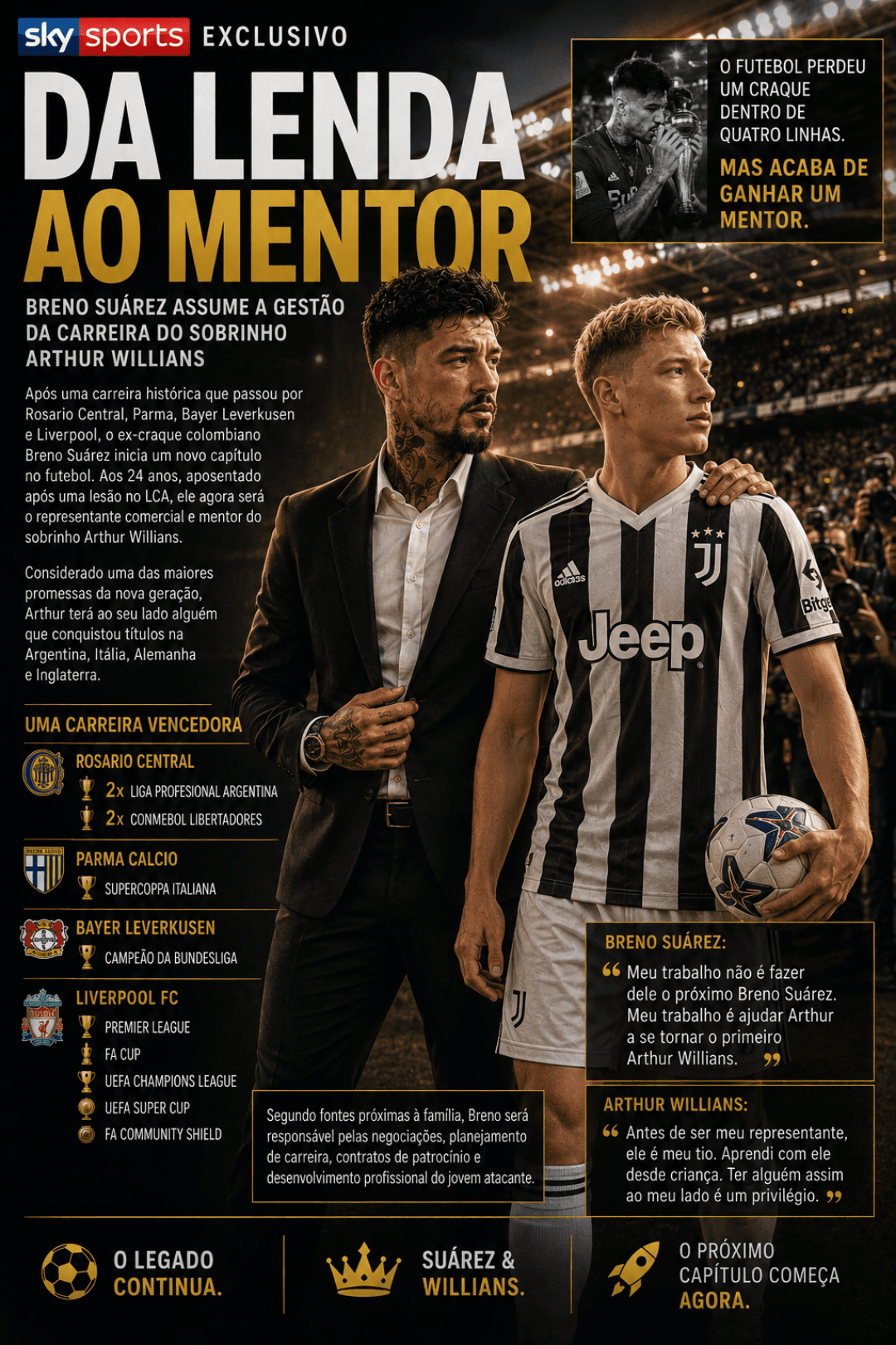 "Encerrar minha carreira foi difícil, mas ver Arthur perseguindo seus sonhos me dá uma nova missão. Agora não entro em campo para jogar, …