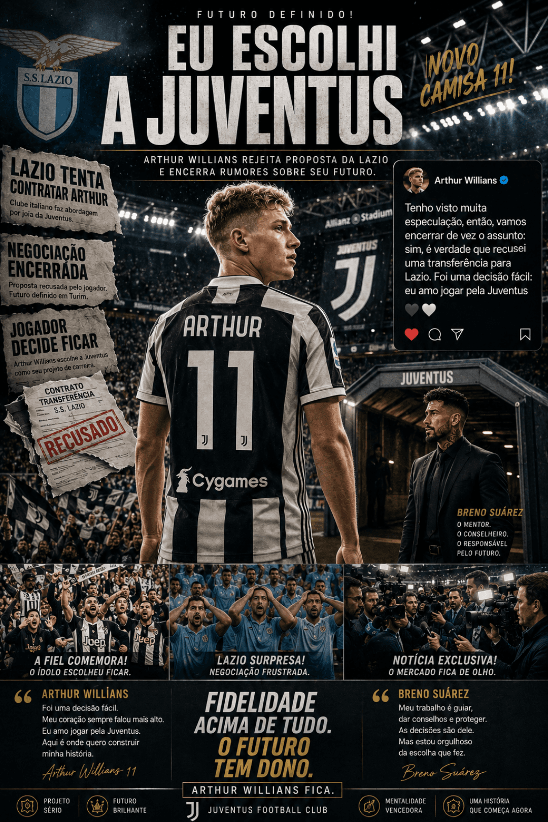 Arthur Willians mostrou maturidade de veterano ao recusar a Lazio e permanecer na Juventus. Considerado uma das maiores promessas da Euro…