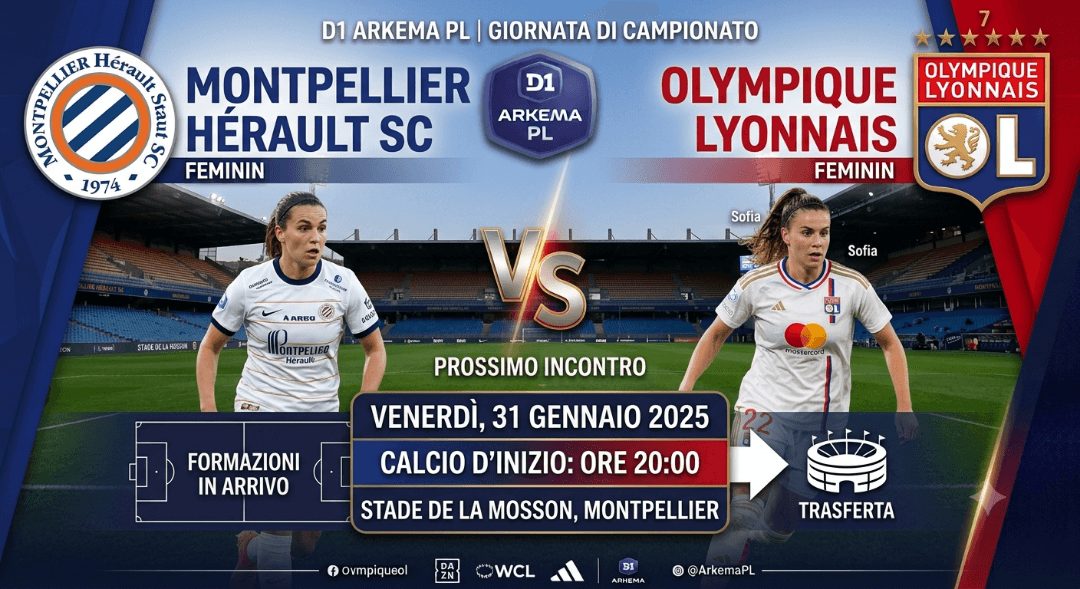 Nuova sfida in trasferta! Venerdì affrontiamo il Montpellier allo Stade de la Mosson. Concentrate e affamate di tre punti. Forza OL! 🔴🔵💪