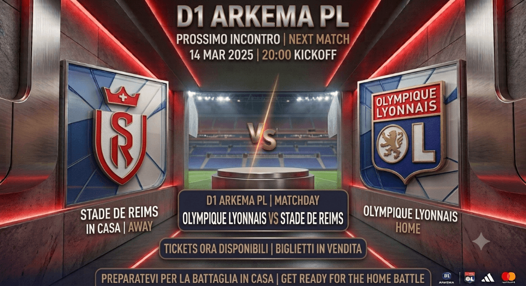 Pronti per il prossimo match? 🏟️⚽️ Il 14 marzo 2025 alle 20:00, l'Olympique Lyonnais affronta il Stade de Reims in casa! Unitevi a noi p…