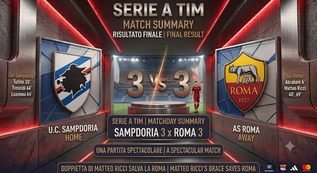 Pareggio emozionante per 3-3 contro la Sampdoria! ⚽️ Una partita intensa dove la mia doppietta ha aiutato la Roma a recuperare il risulta…
