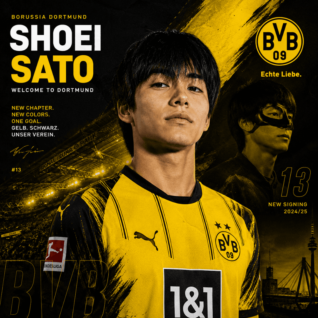 HER WE GO!!! O Borissia Dortmund anunciou oficialmente a contratação de Shoei Sato, ponta japonês que pertencia ao Lyon, por uma taxa de …