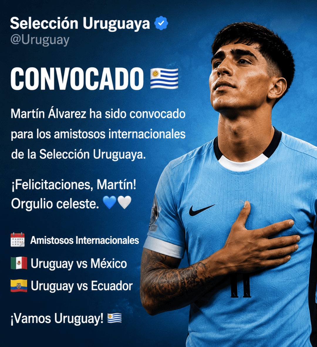 CONVOCAÇÃO JOGADOR: MARTÍN ÁLVAREZ Convocado dês de decidiu não joga a copa do mundo pra se apresentar ao novo clube Agora finalmente ret…