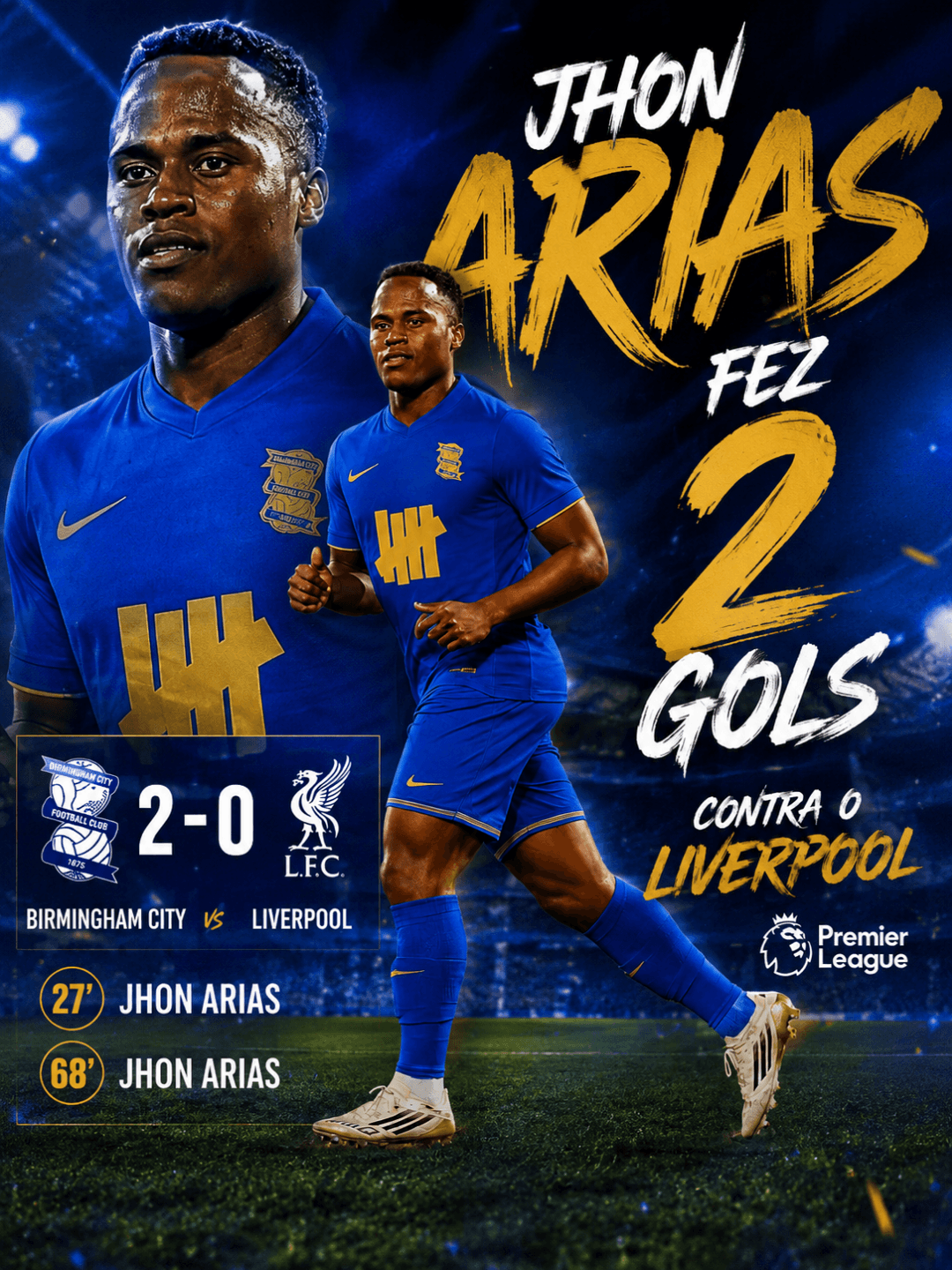 Jhon arias fez dois gols contra o Liverpool na premier league