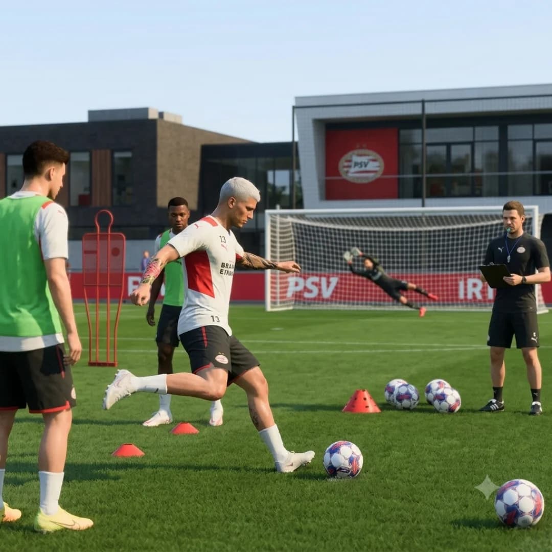 Últimos ajustes concluídos. ⚽💪 Isaak participou do treino no CT do PSV com foco em finalizações, movimentação e intensidade. A preparaçã…