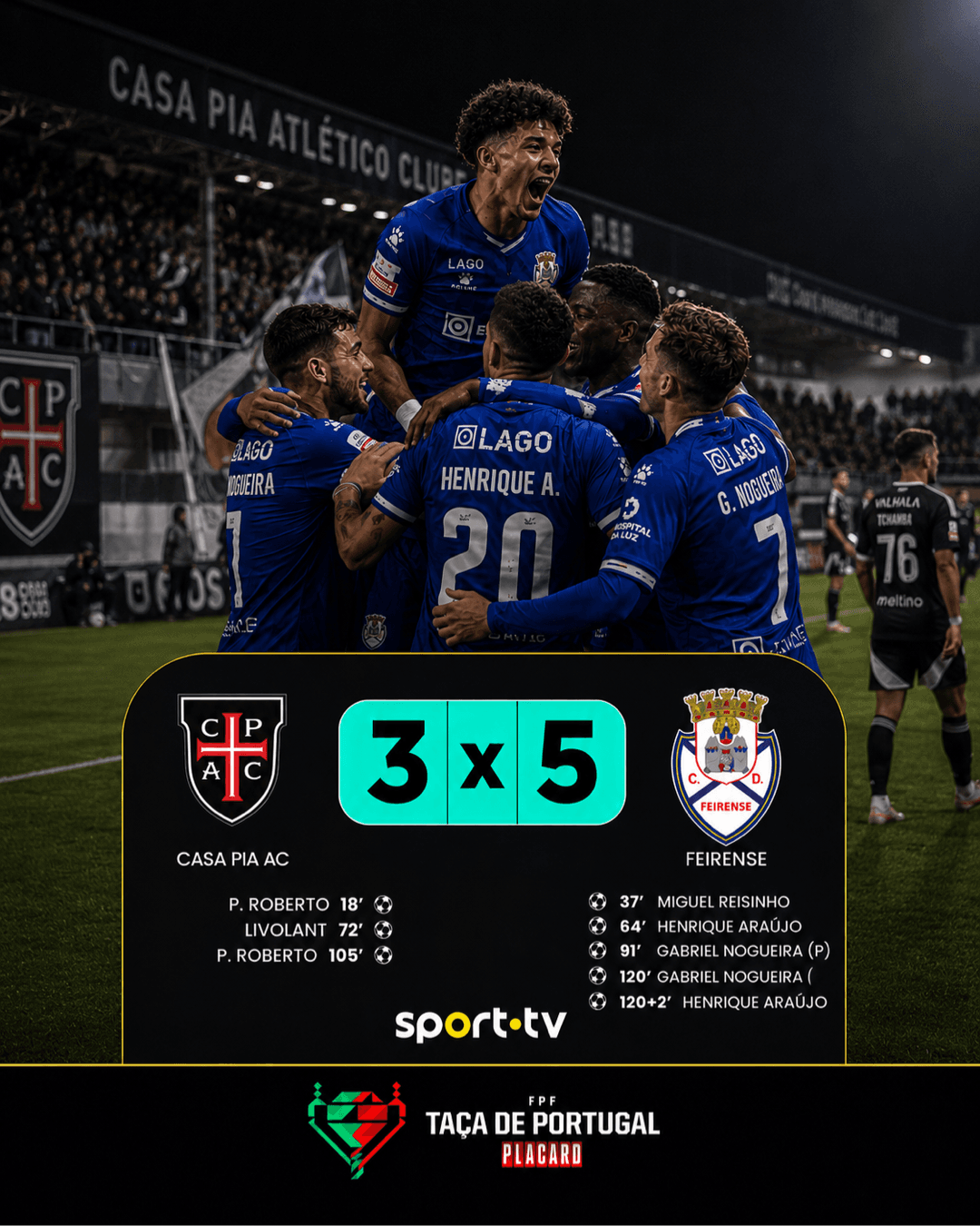 O Feirense arruma o Casa Pia agora é semifinalista da prova Rainha parabéns a estes guerreiros que estão a fazer história 🔥🔵⚪️