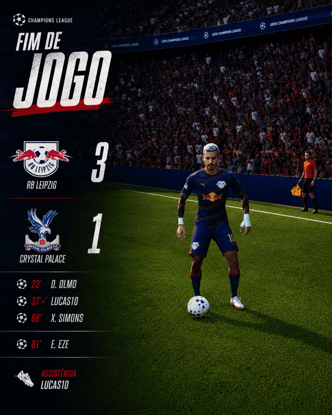 Grande atuação do RB Leipzig, que venceu o Crystal Palace por 3 a 1 em uma partida dominante. A equipe controlou o jogo do início ao fim,…
