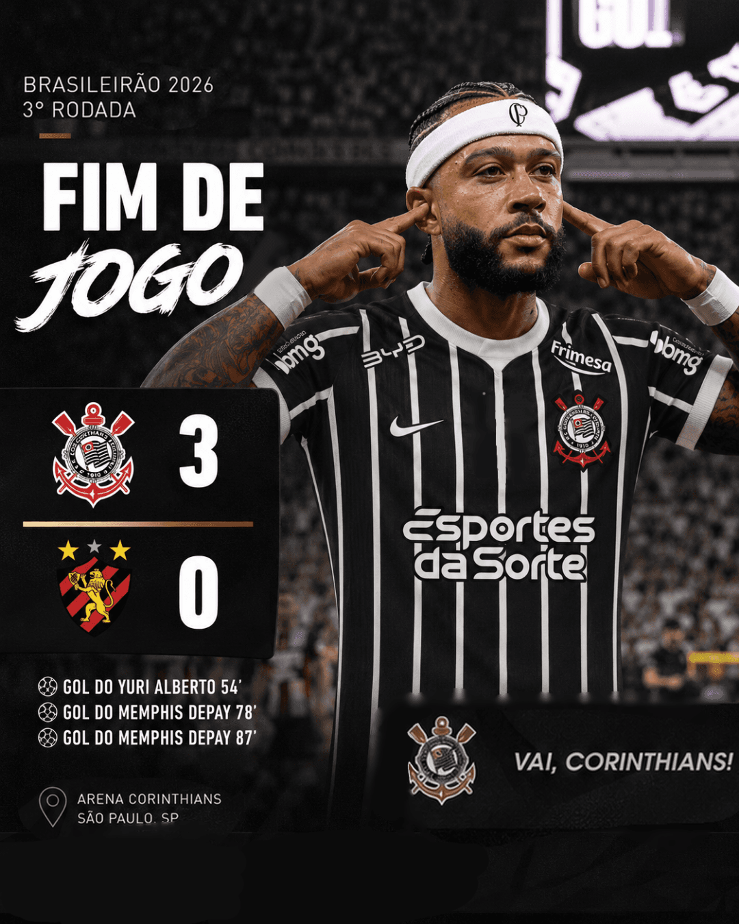 Vencemos em casa!!! Mais uma vitória do Corinthians! Eu como técnico estou muito feliz por ter conquistado 3 vitórias seguidas! Vamo, Vam…