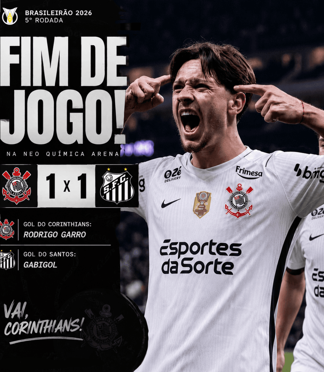 Empatamos. Primeiro empate aqui pelo Corinthians mas pelo menos não é derrota. Vamos timão 🖤🤍