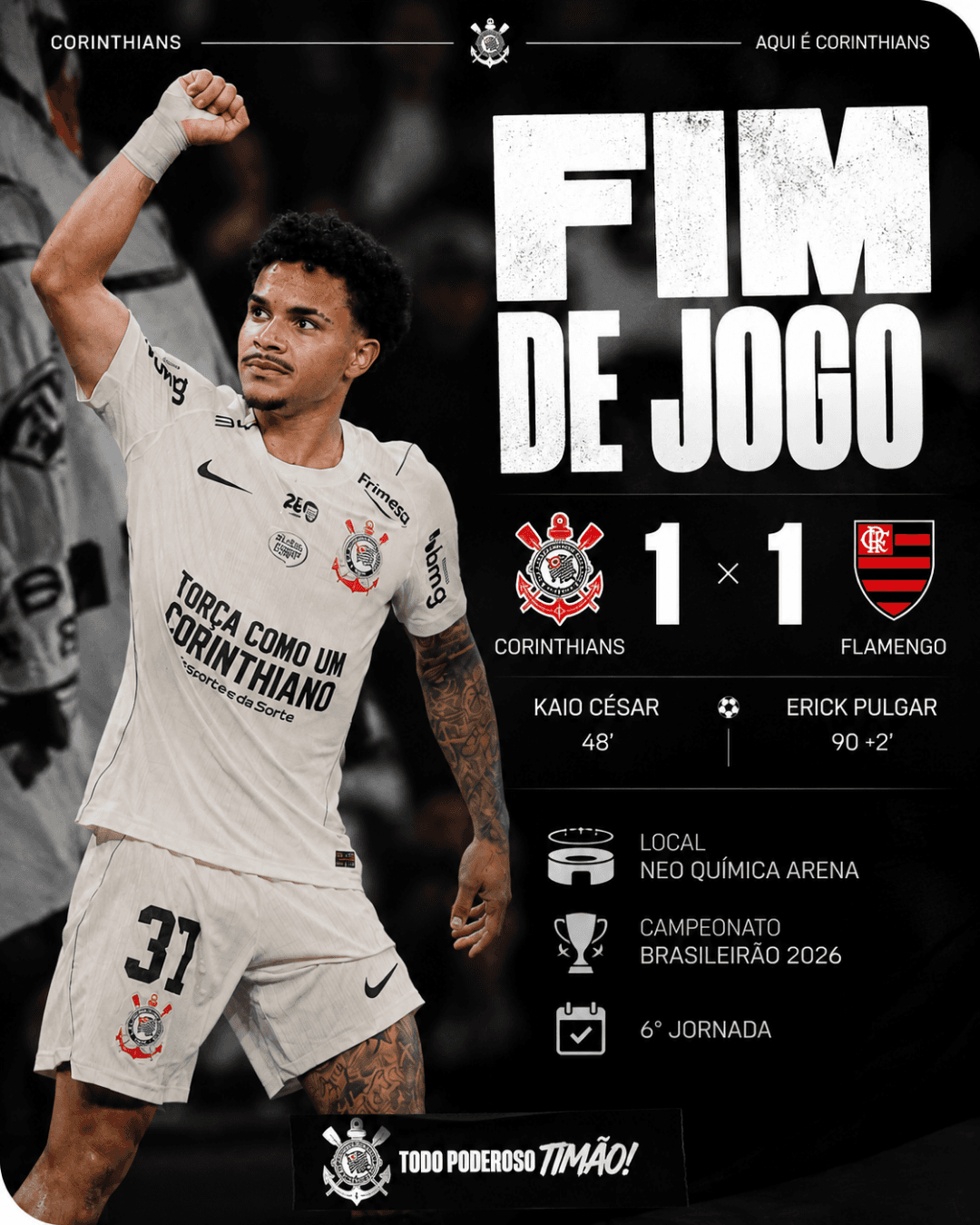 Fim de jogo contra o Flamengo. Mais um empate mas pelo menos não é derrota!! Vamo Timão!!!!