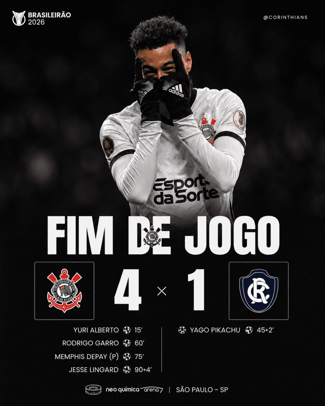 Ganhamos!!!! Nenhuma derrota até agora, estamos na 7° rodada do Brasileirão. Todo poderoso timão 🖤🤍
