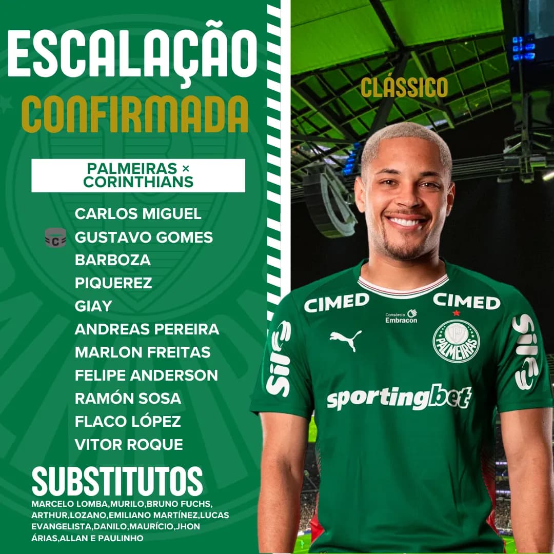 Verdão escalado para o duelo contra o Derby na NUbank Parque!