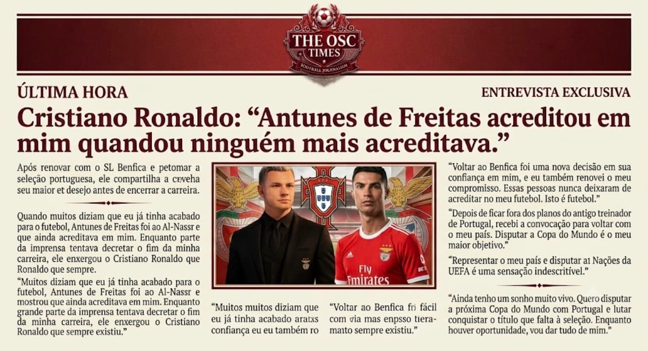 EXCLUSIVA: “TENHO UM SONHO MUITO VIVO DE PARTICIPAR DA PRÓXIMA COPA DO MUNDO “ SIMPLESMENTE {@}[CR7](6a4fb26ffc71238d65e8a4b1) ao agradec…
