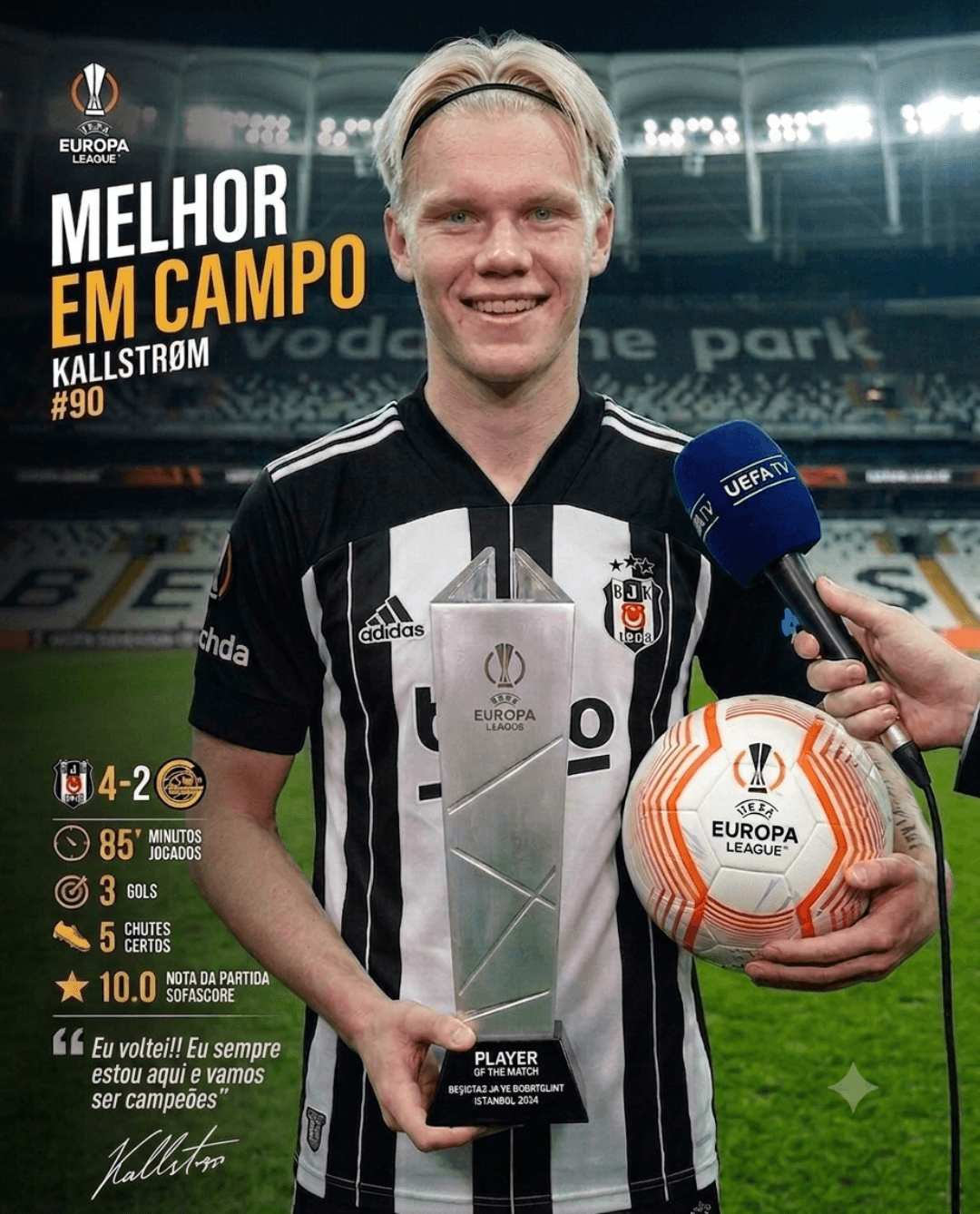 Estamos no caminho e vou trazer a taça como prometido!!⚽️⚽️⚽️ #GitmekBesiktas {@}[UEFA EUROPA LEAGUE](69cfffb863b0108bc467001c)
