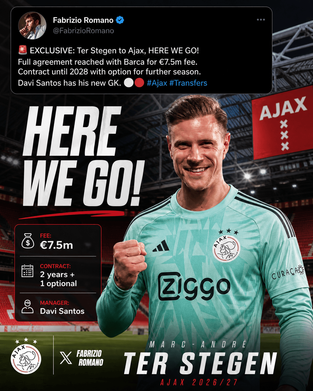 🚨 EXCLUSIVO: HERE WE GO! TER STEGEN É DO AJAX! ⚪️🔴 Acordo total selado! Marc-André ter Stegen deixa o Barcelona e ruma para Amsterdã pa…
