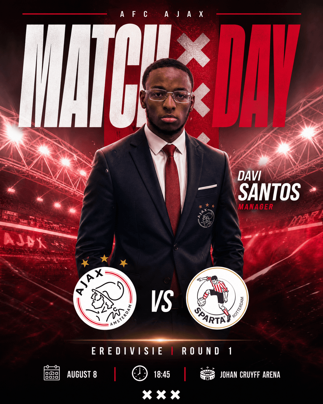 ❌❌❌ DIA DE JOGO | MATCH DAY ⚪🔴 Chegou a hora! Hoje o Ajax inicia sua jornada na Eredivisie 26/27 sob o comando de Davi Santos. É o começ…