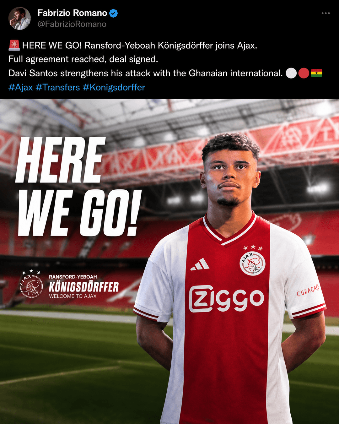 🚨 HERE WE GO! RANSFORD-YEBOAH KÖNIGSDÖRFFER É DO AJAX! ⚪️🔴 Davi Santos buscou um jogador jovem (24 anos) e com fome de gol para fortale…