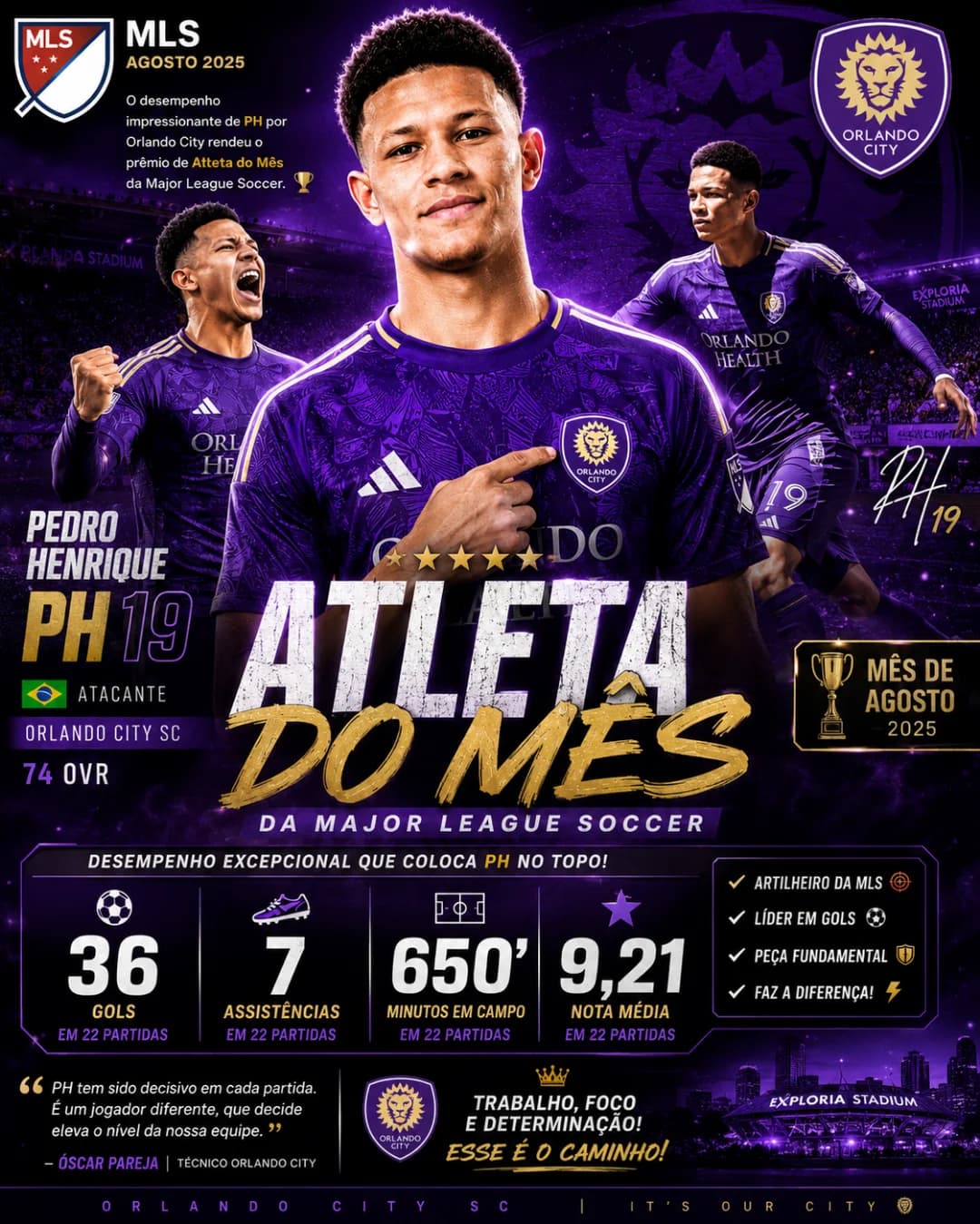 Atleta do Mês 🏆💜 Muito trabalho, muita dedicação. Honrado por ser eleito Atleta do Mês da MLS. Seguimos! 🙏⚽