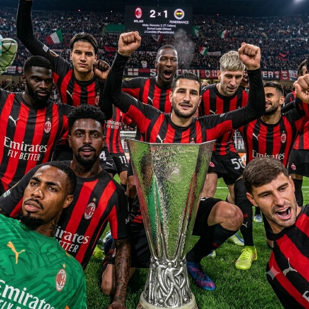 🏆 É CAMPEÃO! ❤️🖤 De virada, o Milan venceu o Fenerbahçe por 2x1 e conquistou a UEFA Europa League 2026/27! Uma campanha inesquecível co…