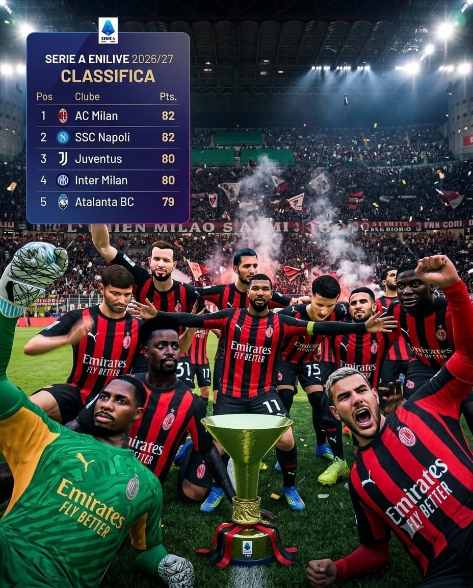 🏆 É CAMPEÃO DA ITÁLIA! ❤️🖤 Após o tropeço da Juventus, o Milan conquistou a Serie A 2026/27! A disputa foi decidida no saldo de gols, c…